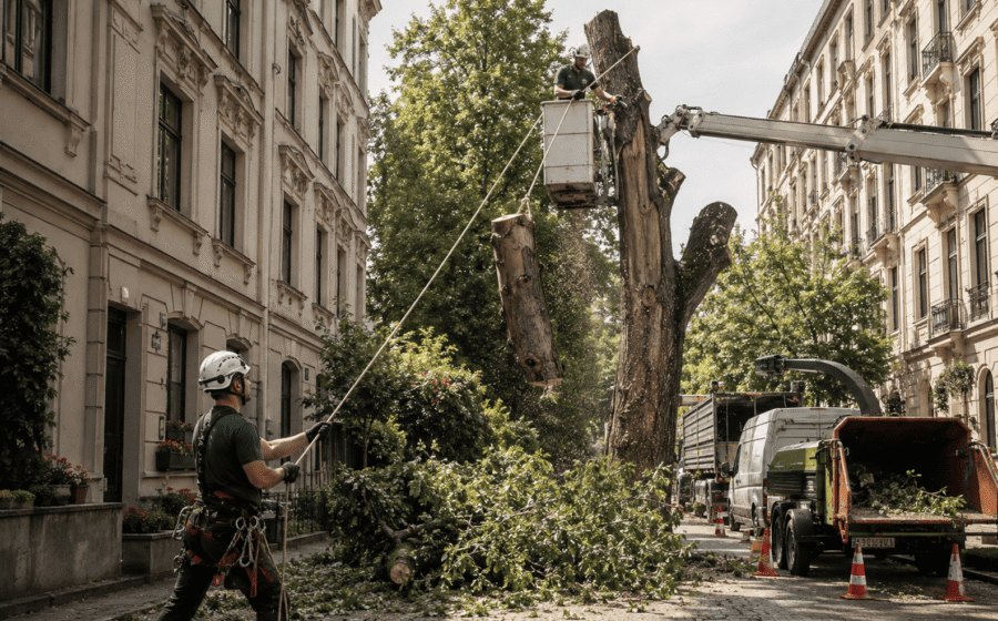 Kontrollierte Fällung im beengten Hinterhof